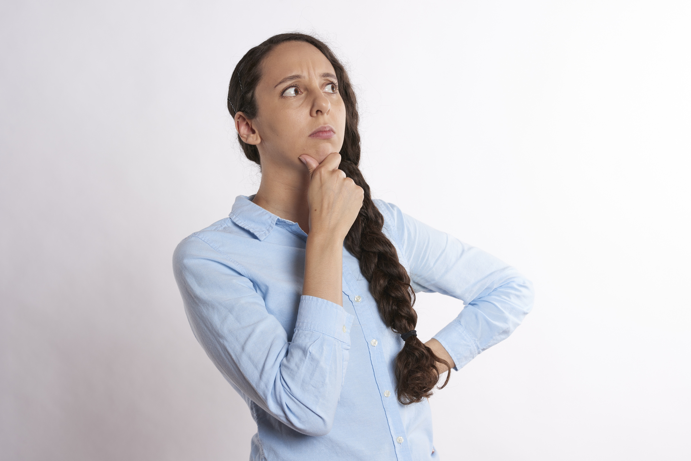 Thinking Woman on White Background